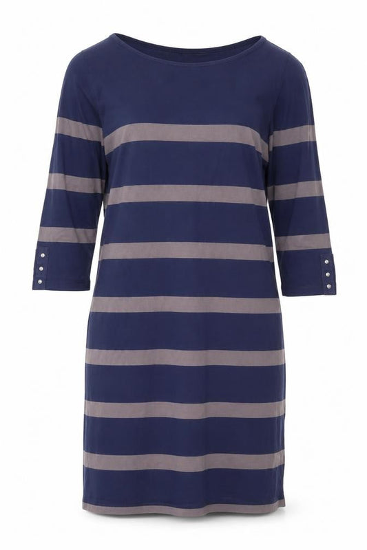 Marks & Spencer Women Blue Striped Shift Dress Size 16 3/4 Sleeve