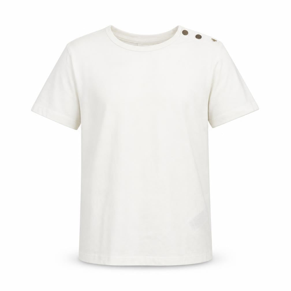 Jacqueline de Yong Women White M Short Sleeve Button Crew Neck T-Shirt