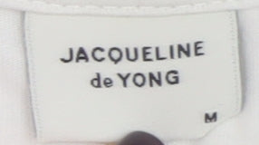 Jacqueline de Yong Women White M Short Sleeve Button Crew Neck T-Shirt