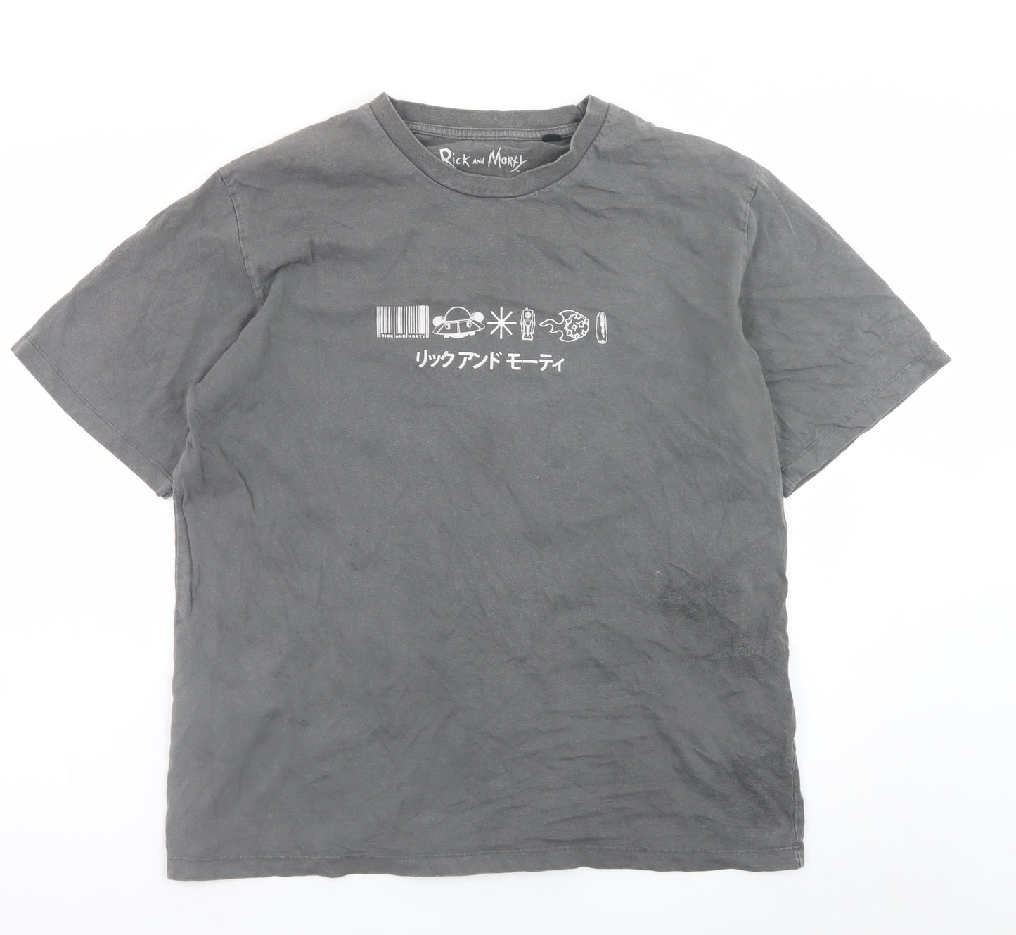 Rick and Morty Men's Grey Large Graphic Print Cotton T-Shirt