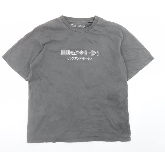 Rick and Morty Men's Grey Large Graphic Print Cotton T-Shirt