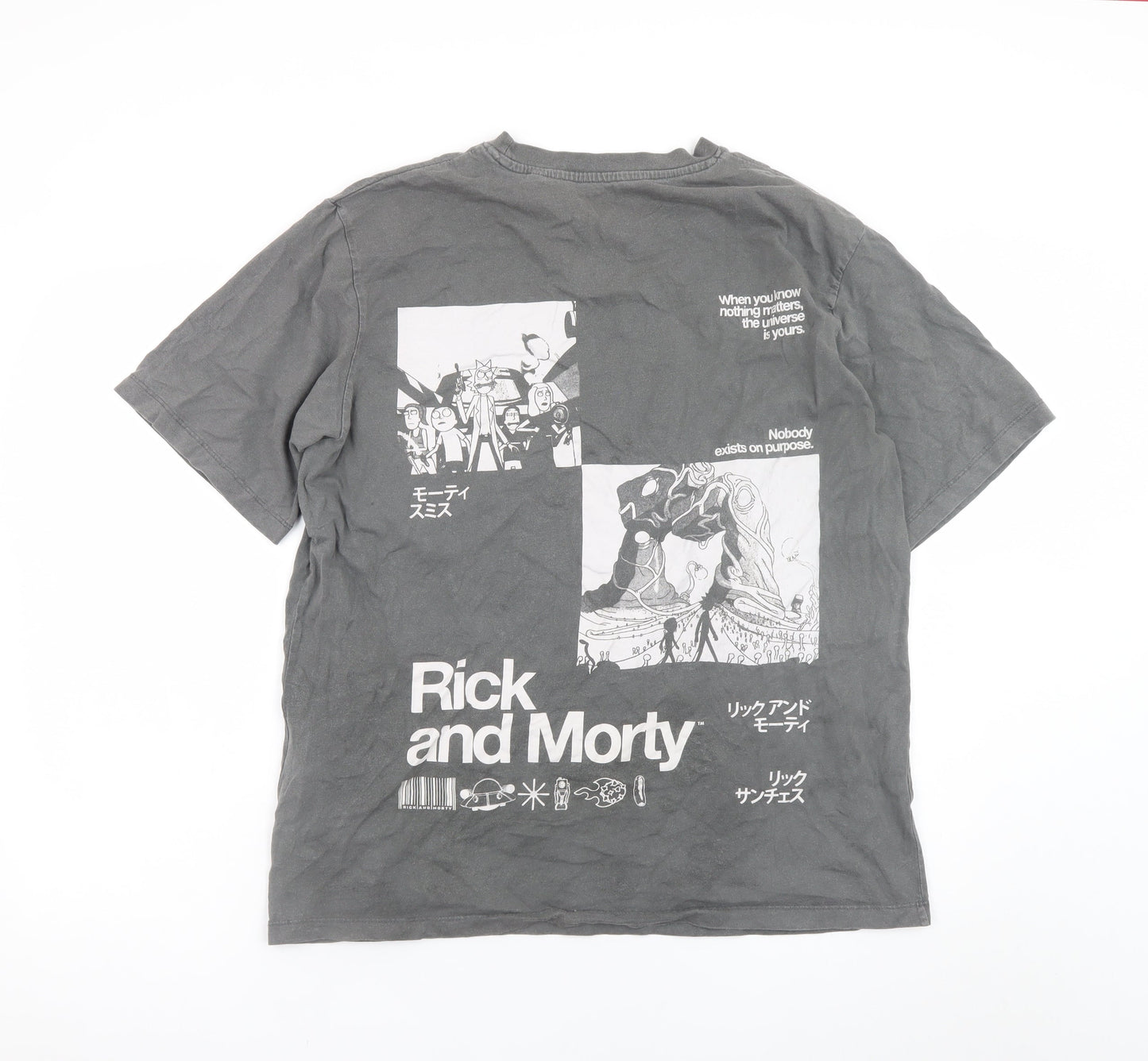 Rick and Morty Men's Grey Large Graphic Print Cotton T-Shirt
