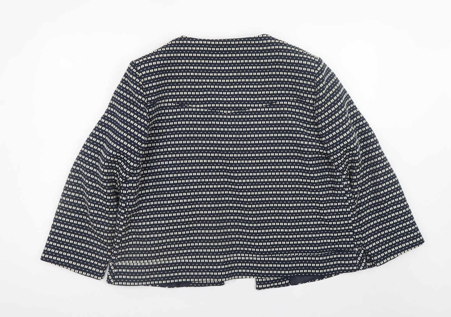 Dunnes Women Blue Geometric Pattern Mid-Length Open Jacket Size 20