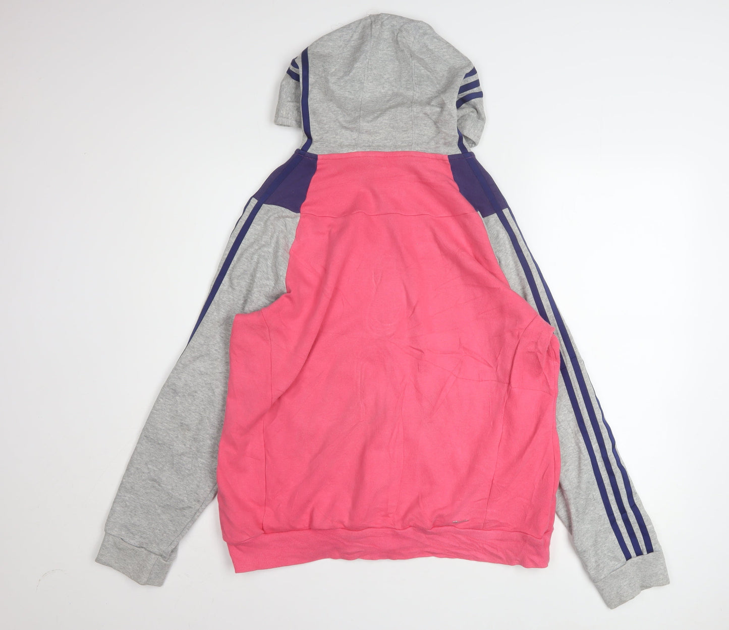 Adidas Womens Pink Grey Full Zip Hoodie XL Cotton Blend