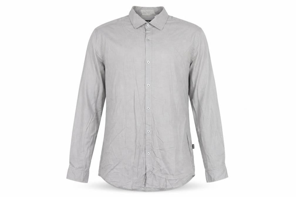 Hugo Boss Men's Grey Regular Fit Cotton Button-Up Shirt L