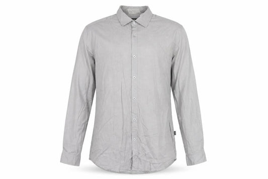 Hugo Boss Men's Grey Regular Fit Cotton Button-Up Shirt L