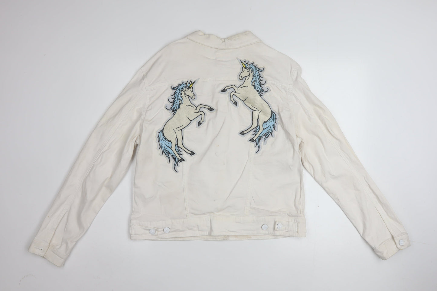 LuLaRoe Women’s Ivory Embroidered Unicorn Button Jacket XL