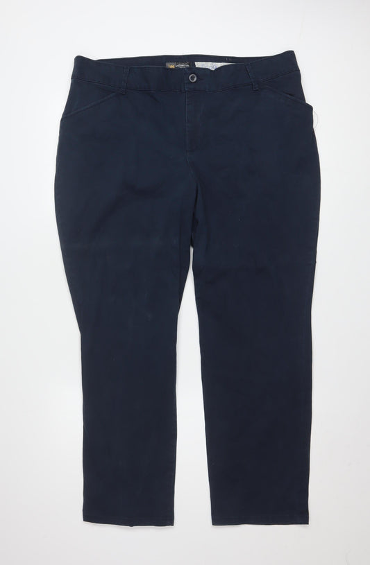 Lee Women's Blue Petite 18 Plus Relaxed Fit Straight Leg Mid Rise Trousers