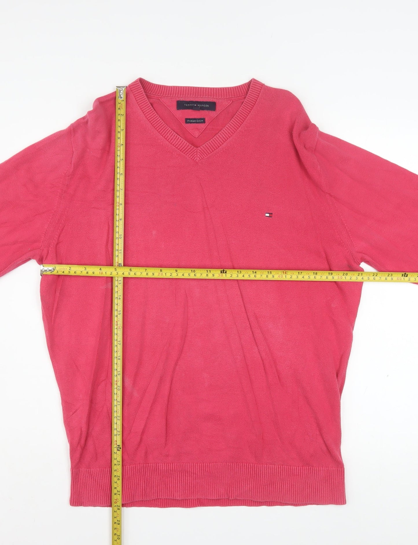 Tommy Hilfiger Men's Pink V-Neck Cotton Pullover Jumper XL