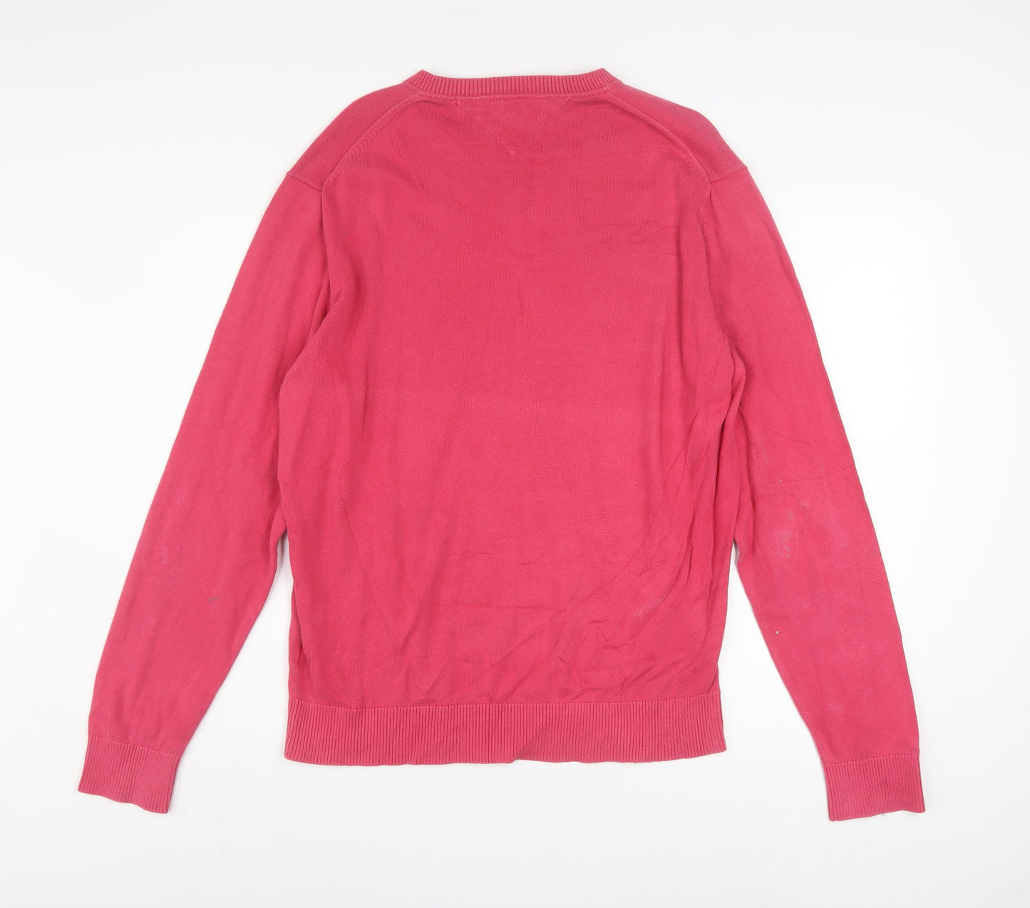 Tommy Hilfiger Men's Pink V-Neck Cotton Pullover Jumper XL