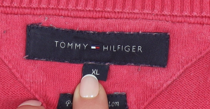 Tommy Hilfiger Men's Pink V-Neck Cotton Pullover Jumper XL