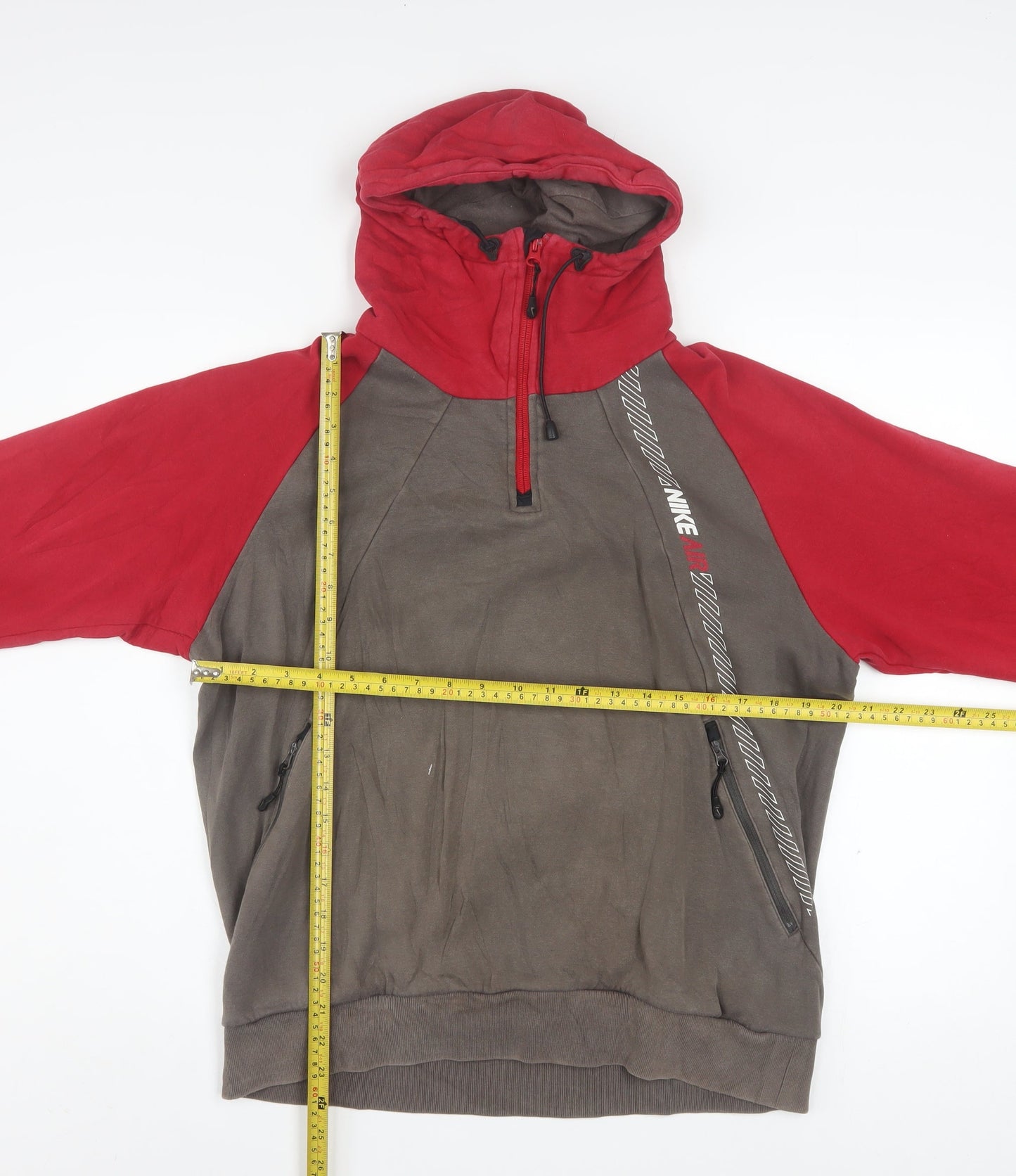 Nike Men's Red Grey 1/2 Zip Hoodie Medium Cotton Blend Athletic Dept