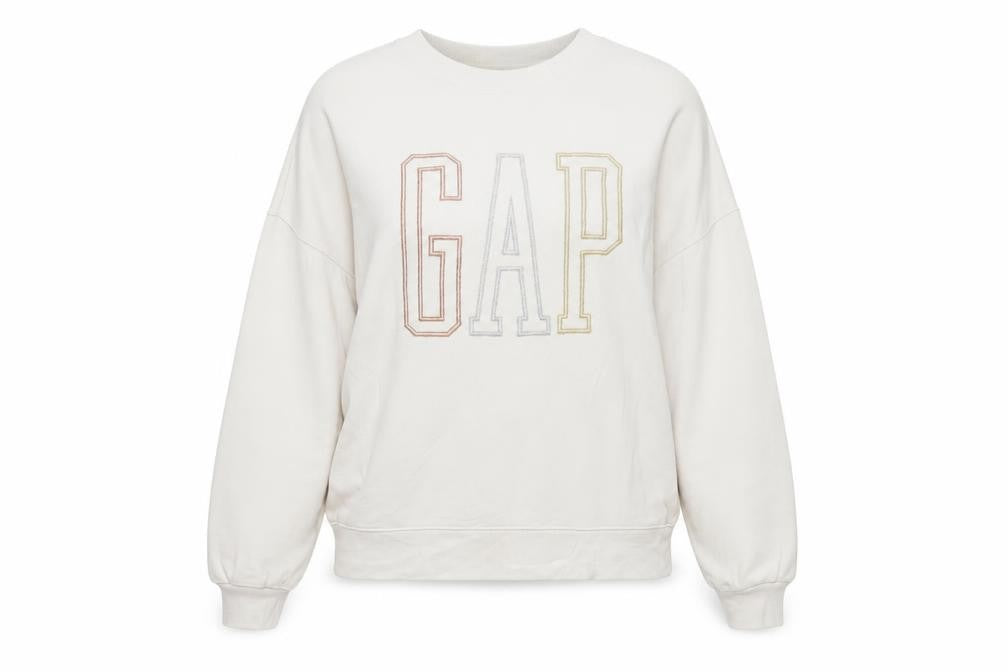 Gap Women Beige Crew Neck Pullover Sweatshirt XS Relaxed Fit