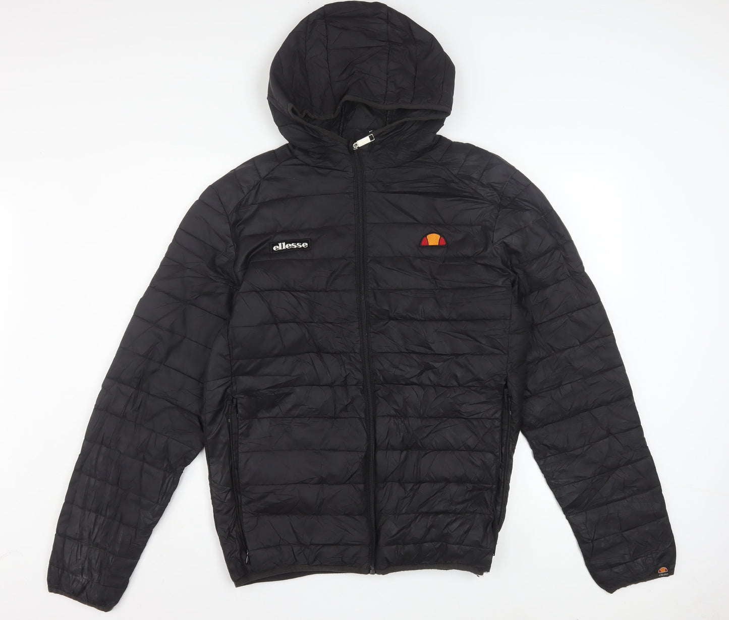 Ellesse Mens Black XL Puffer Jacket Hooded Quilted Lombardy Coat