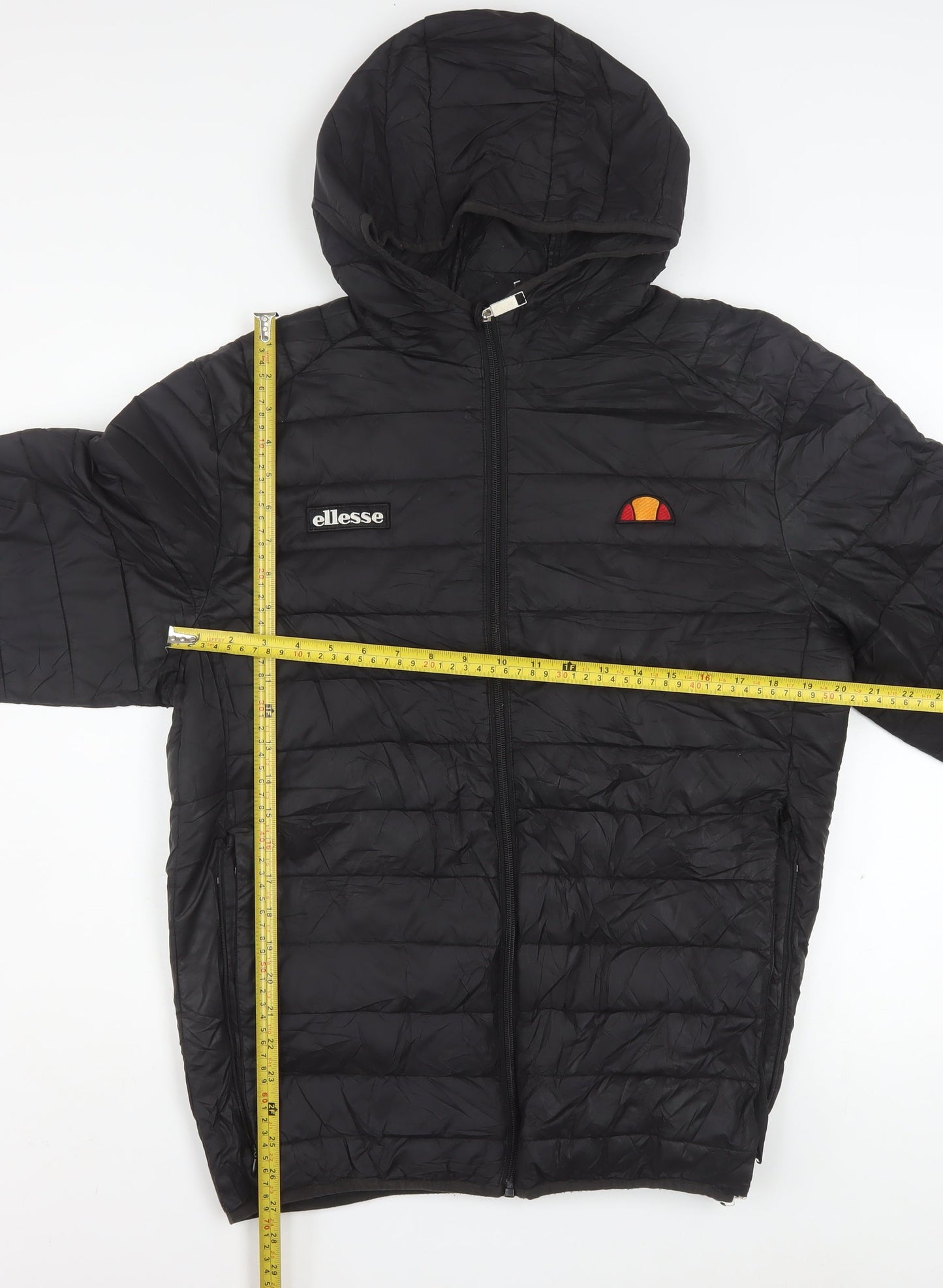 Ellesse Mens Black XL Puffer Jacket Hooded Quilted Lombardy Coat
