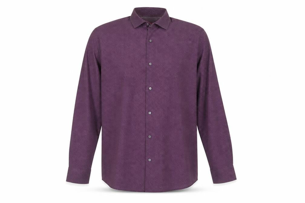 Hugo Boss Men’s Purple Polka Dot Regular Fit Long Sleeve Cotton Shirt 17.5