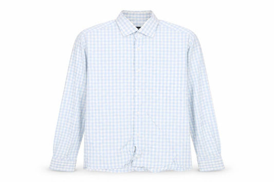Hugo Boss Men's Blue Check Long Sleeve Cotton Button-Up Shirt Size 16