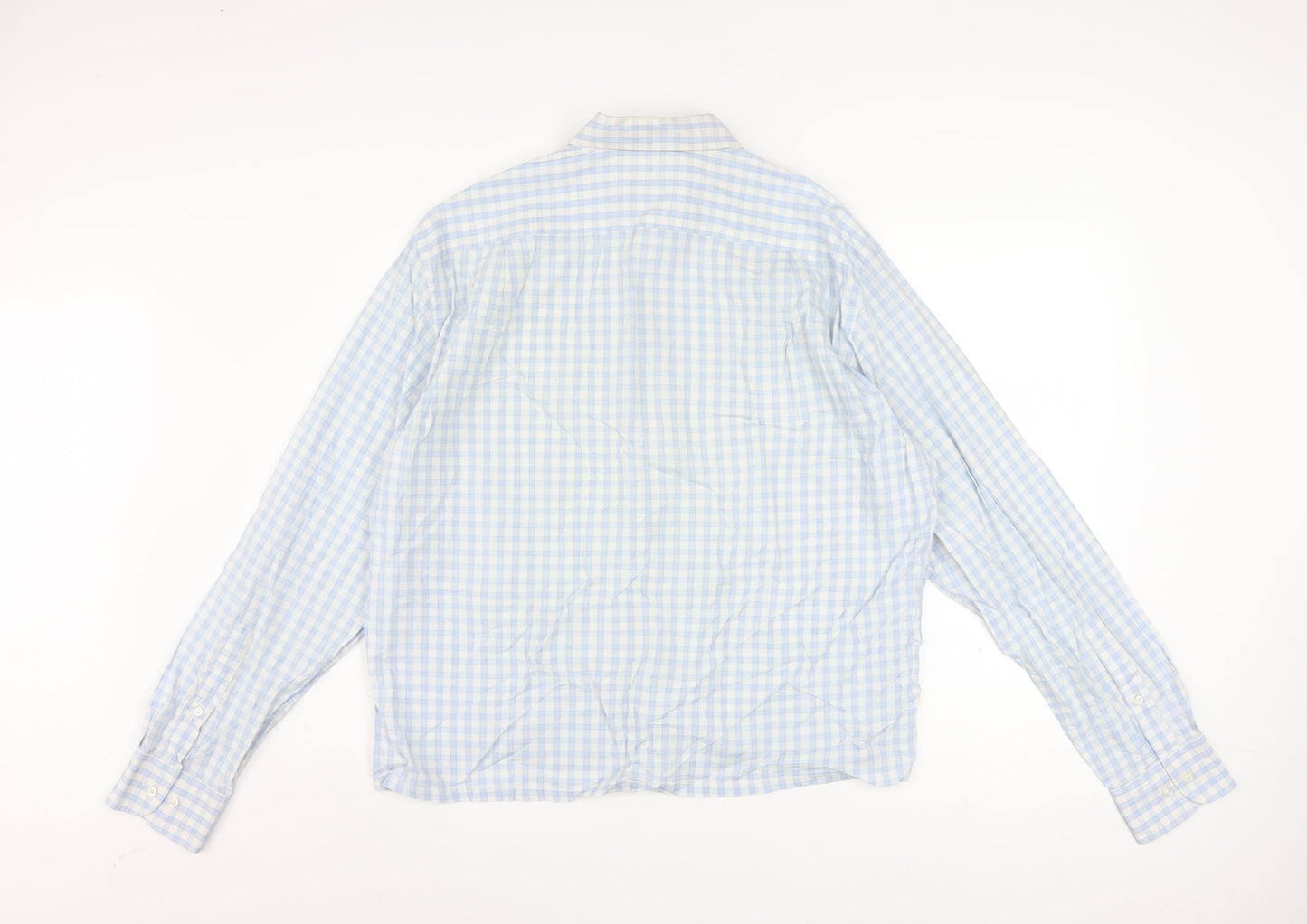 Hugo Boss Men's Blue Check Long Sleeve Cotton Button-Up Shirt Size 16