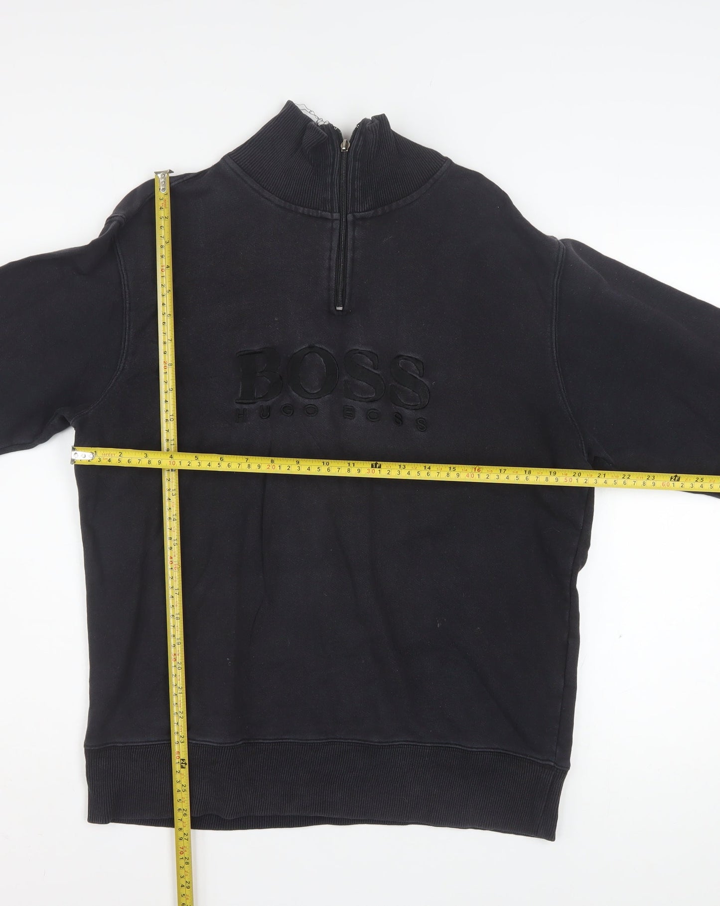Hugo Boss Men's Black 1/4 Zip Mock Neck Logo Sweatshirt Size L