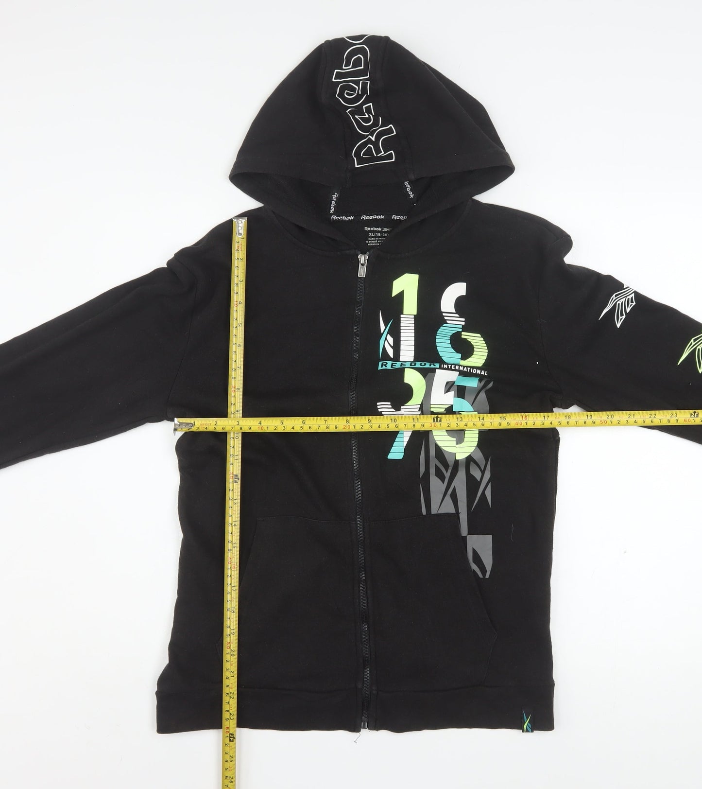 Reebok Men's Black Full Zip Hoodie XL Graphic Print Cotton Blend