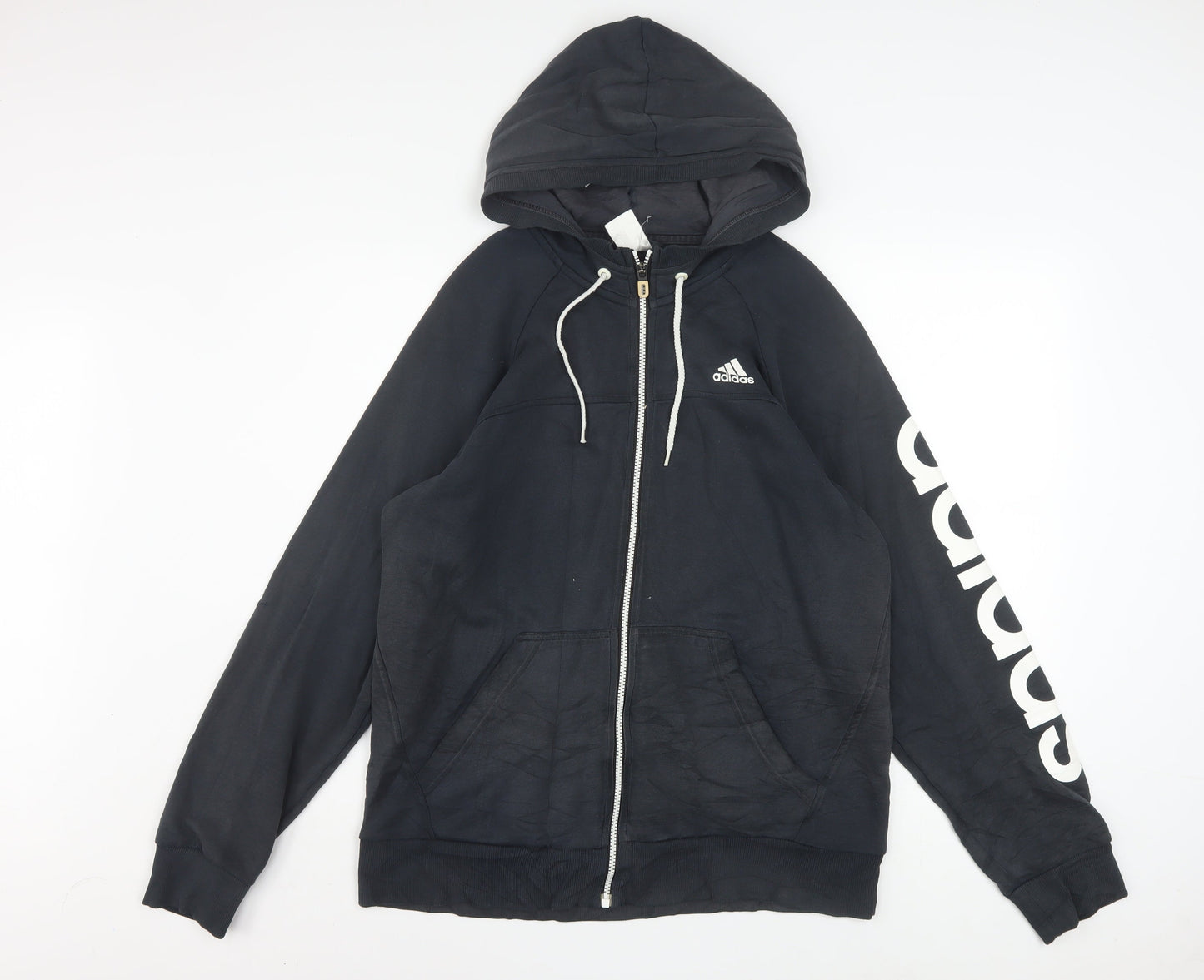Adidas Mens Black Full Zip Hoodie Size M Sports Logo Sweatshirt