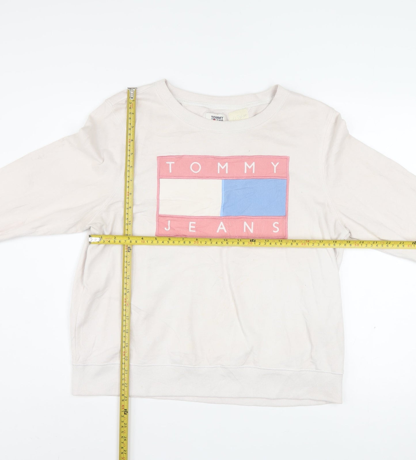 Tommy Jeans Women's Beige Sweatshirt M Logo Crew Neck Casual Wear