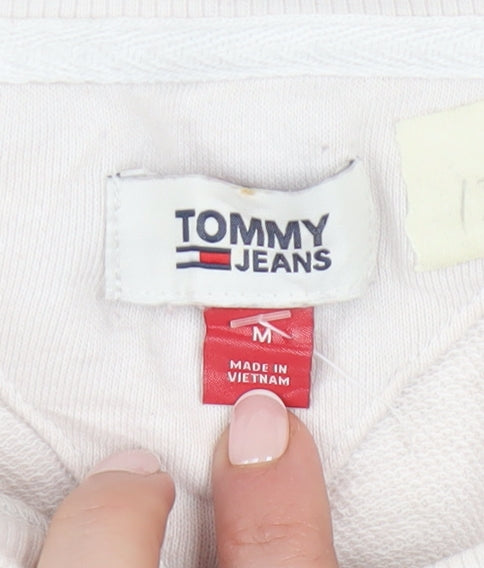 Tommy Jeans Women's Beige Sweatshirt M Logo Crew Neck Casual Wear