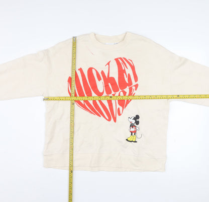 Back view of Disney Women Beige Mickey Mouse Pullover Sweatshirt M 12/14 Graphic Print