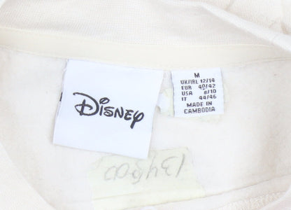 Brand and care label for Disney Women Beige Mickey Mouse Pullover Sweatshirt M 12/14 Graphic Print