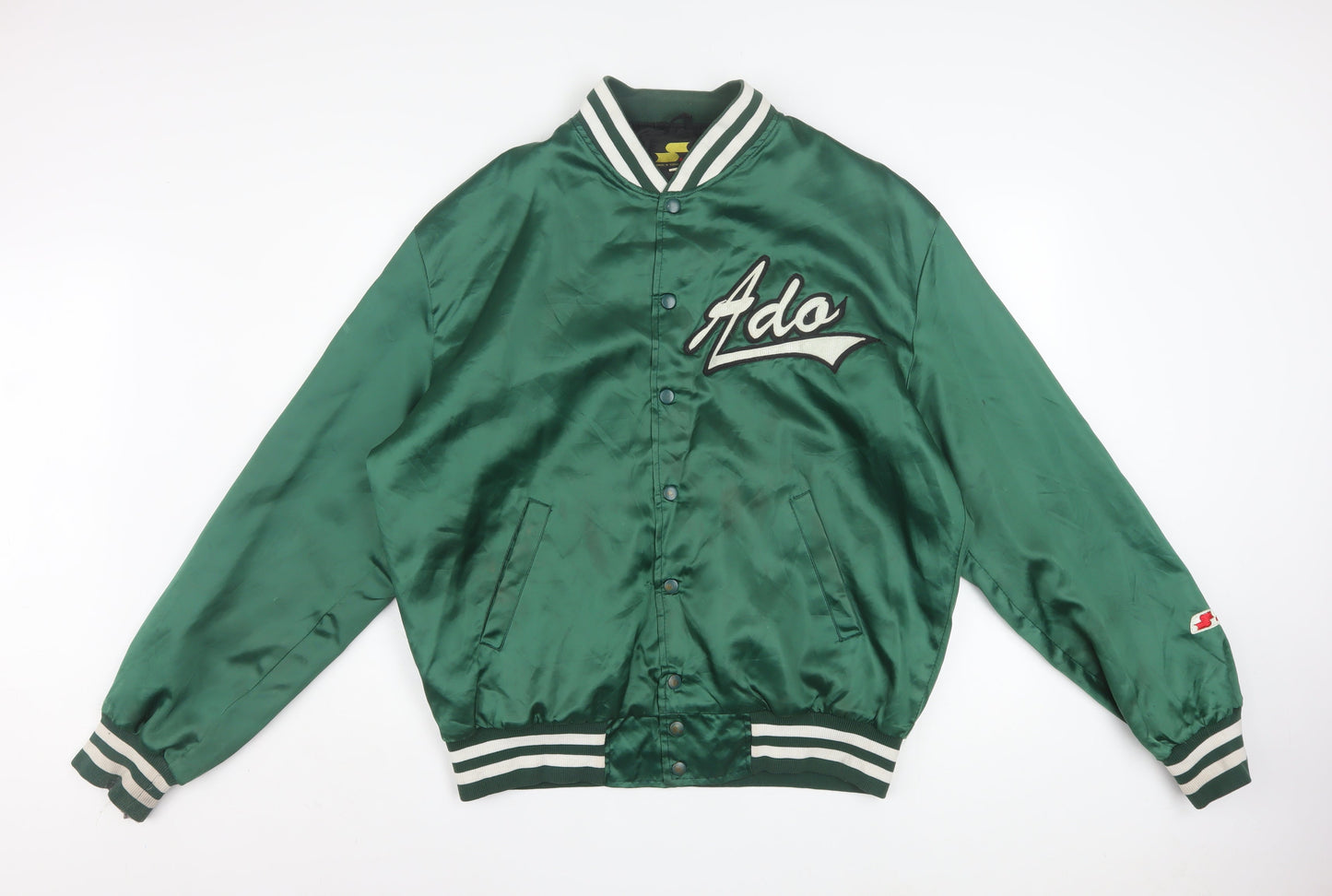 SSK Men’s Green Varsity Baseball Jacket Size L Retro Satin Bomber