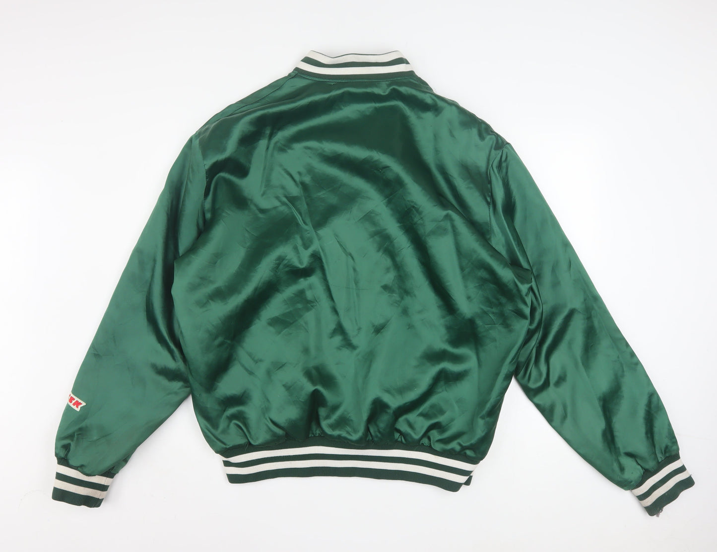 SSK Men’s Green Varsity Baseball Jacket Size L Retro Satin Bomber