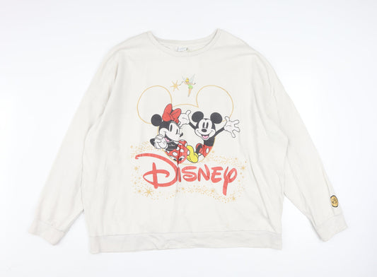 Disney Women Beige XL Pullover Sweatshirt Mickey Minnie Graphic Print