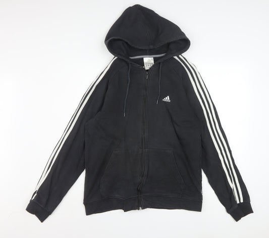 Adidas Men's Black Full Zip Hoodie Size M Sports Fleece Cotton