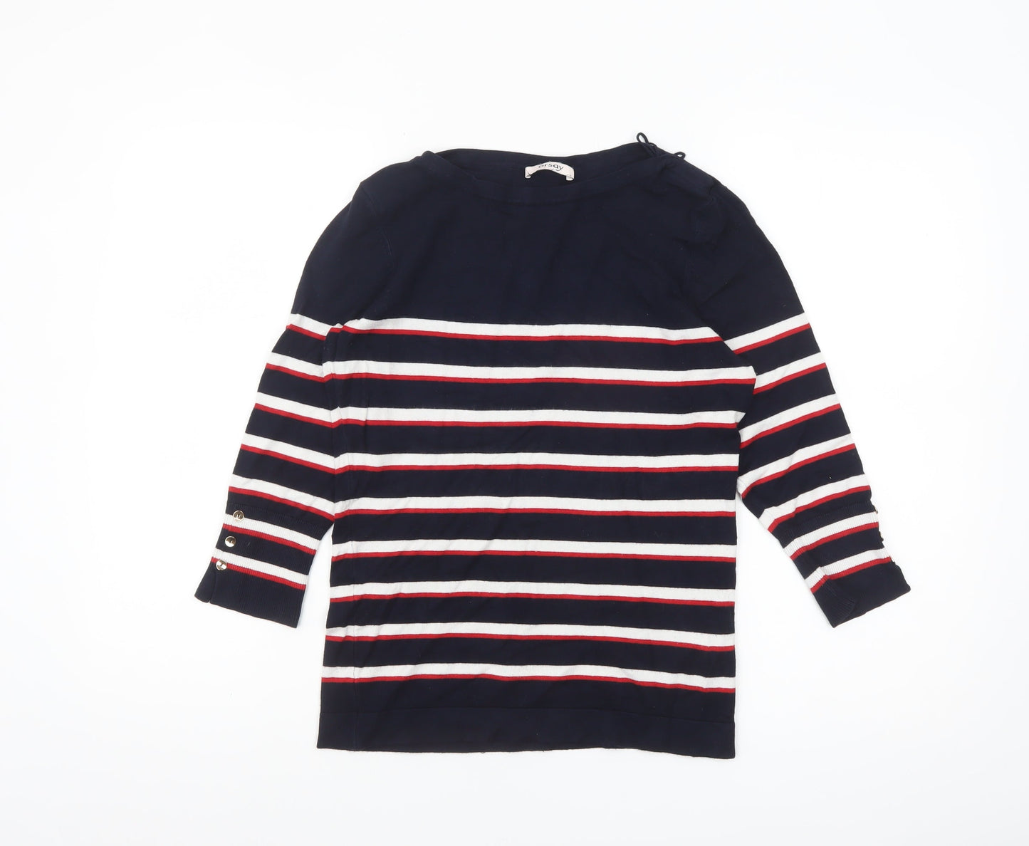 Orsay Women's Blue Striped Boat Neck 3/4 Sleeve Knit Jumper L