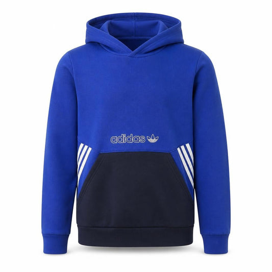 Adidas Boys Blue Pullover Hoodie 11-12 Years Colourblock Logo Sportswear
