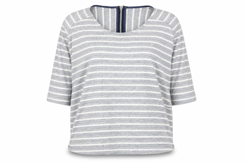 Crew Clothing Womens Grey Striped 3/4 Sleeve Cotton Top Size 12