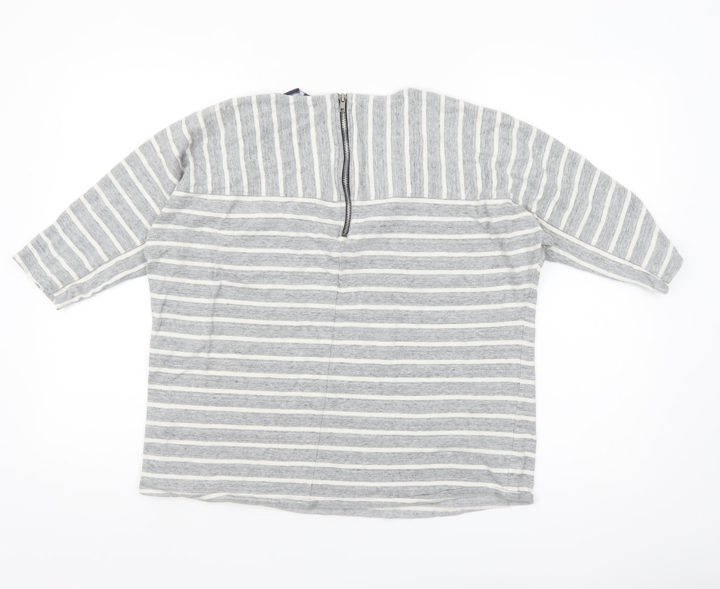 Crew Clothing Co. Womens Grey Striped 3/4 Sleeve Cotton Top Size 12