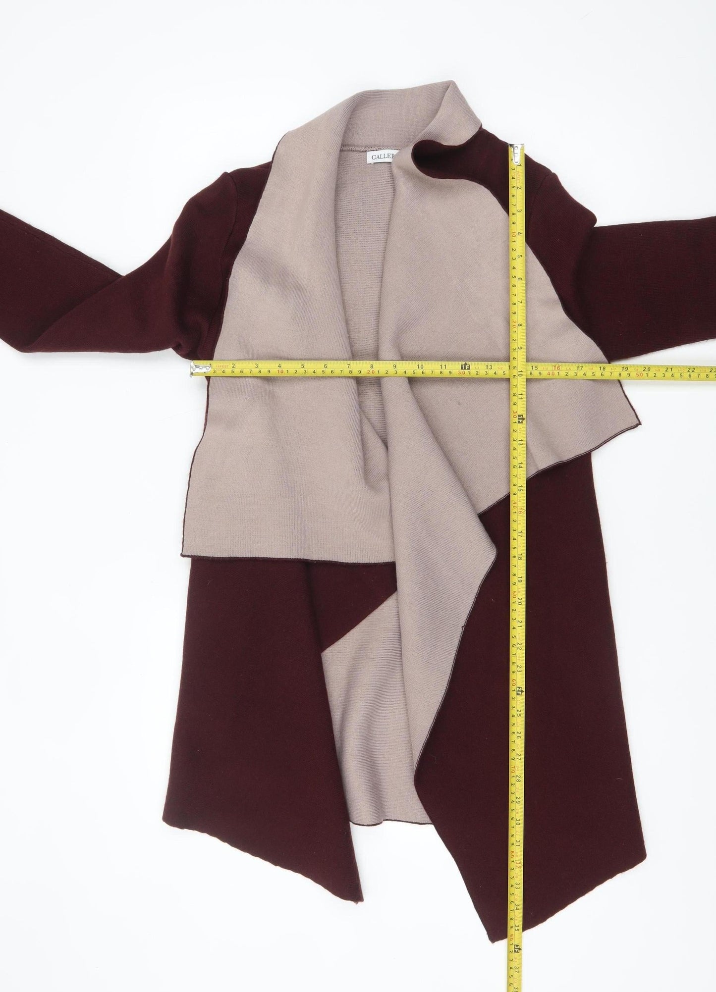 Gallery Women's Burgundy & Beige Open Front Long Sleeve Cardigan S