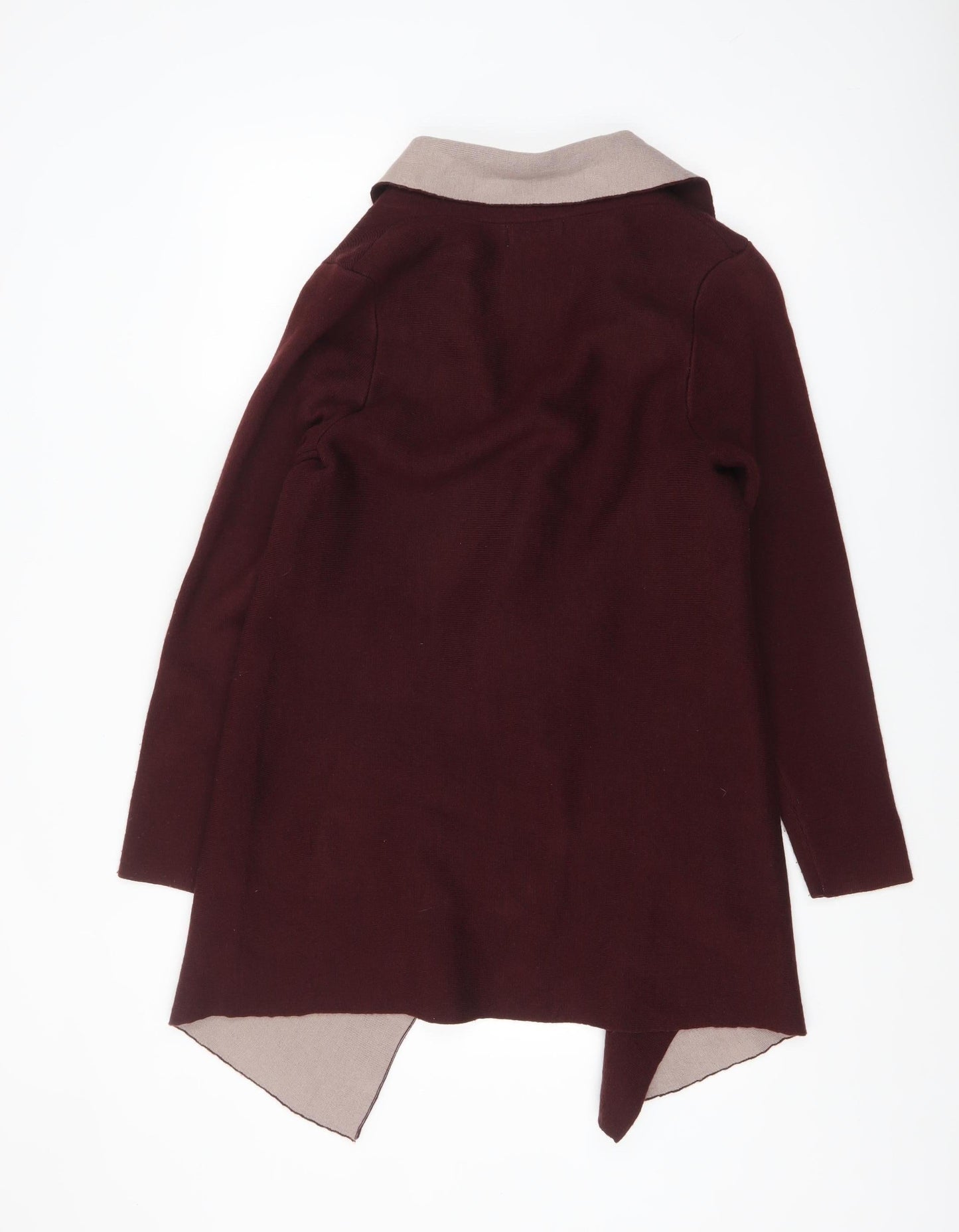 Gallery Women's Burgundy & Beige Open Front Long Sleeve Cardigan S
