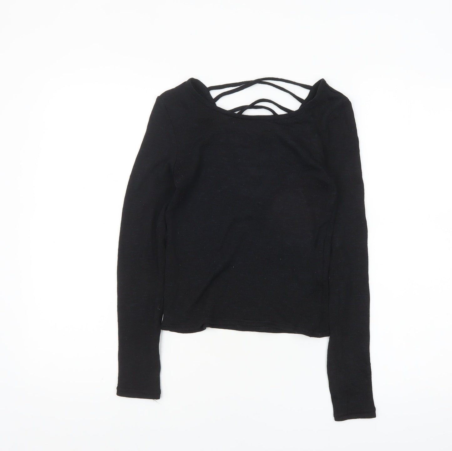H&M Divided Womens Black XS Cropped Long Sleeve V-Neck Top