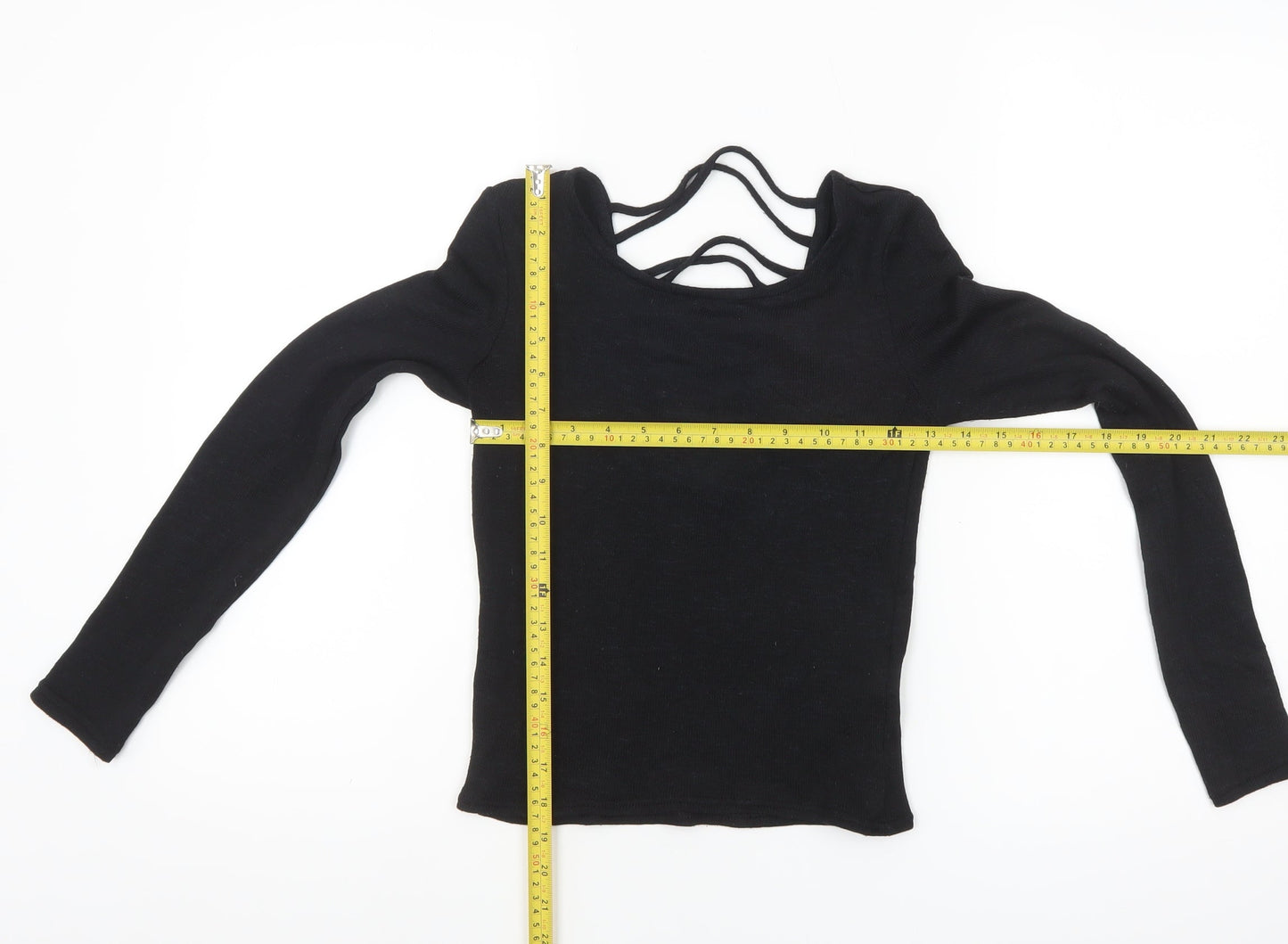 H&M Divided Womens Black XS Cropped Long Sleeve V-Neck Top