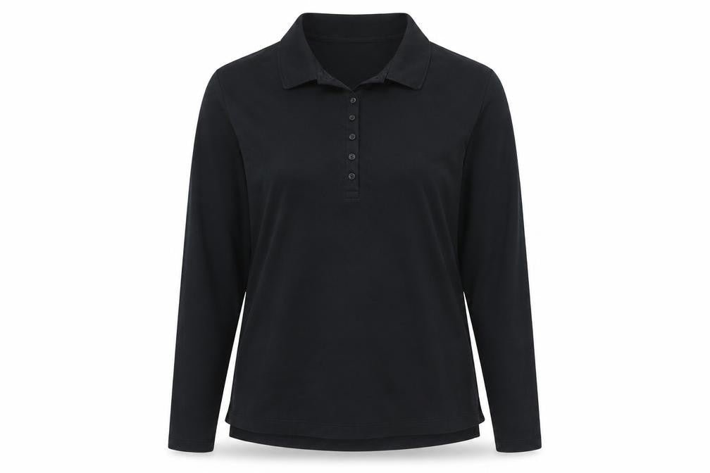 Lands' End Women's Black Cotton Long Sleeve Polo Shirt M