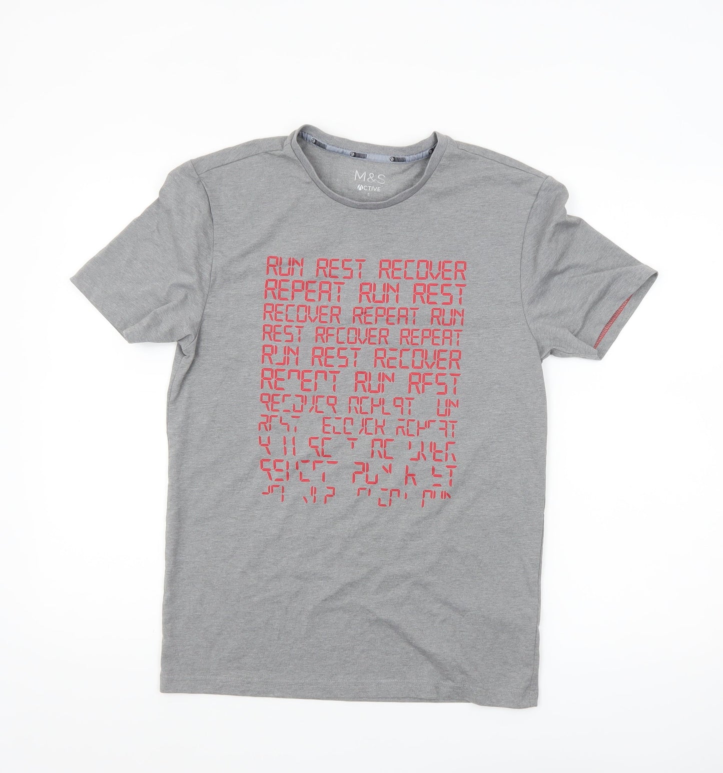 Marks and Spencer Mens Grey Sports Graphic T-Shirt Size S Regular Fit