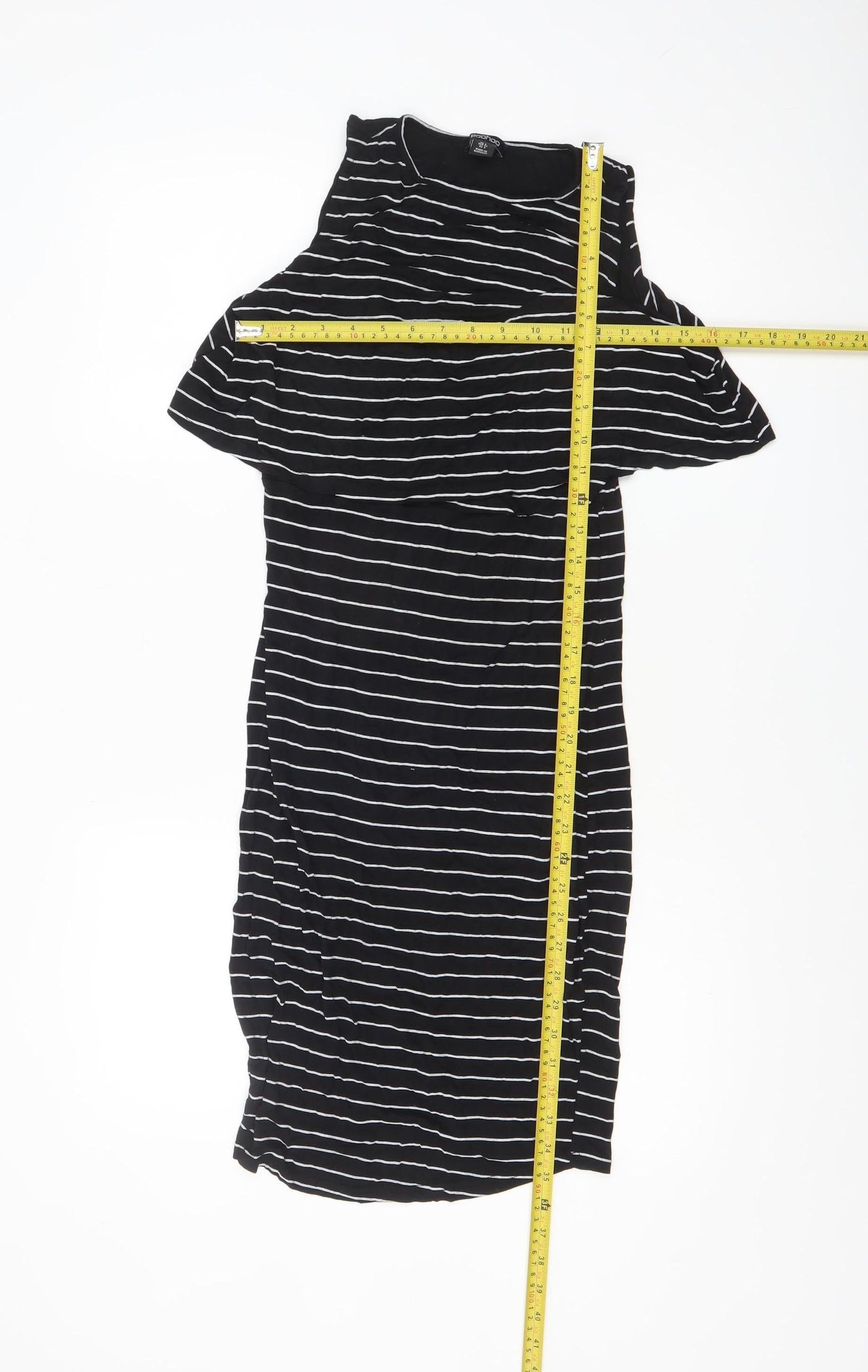 Boohoo Women's Black Striped Cold Shoulder Bodycon Dress Size 8