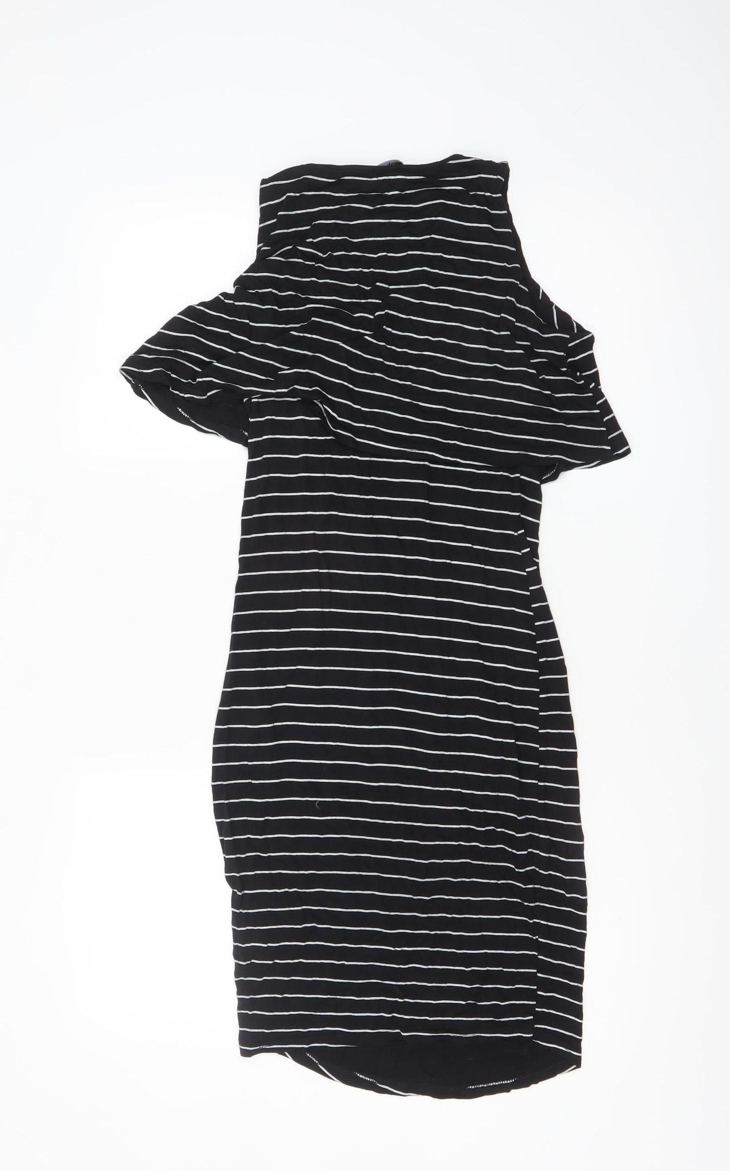 Boohoo Women's Black Striped Cold Shoulder Bodycon Dress Size 8