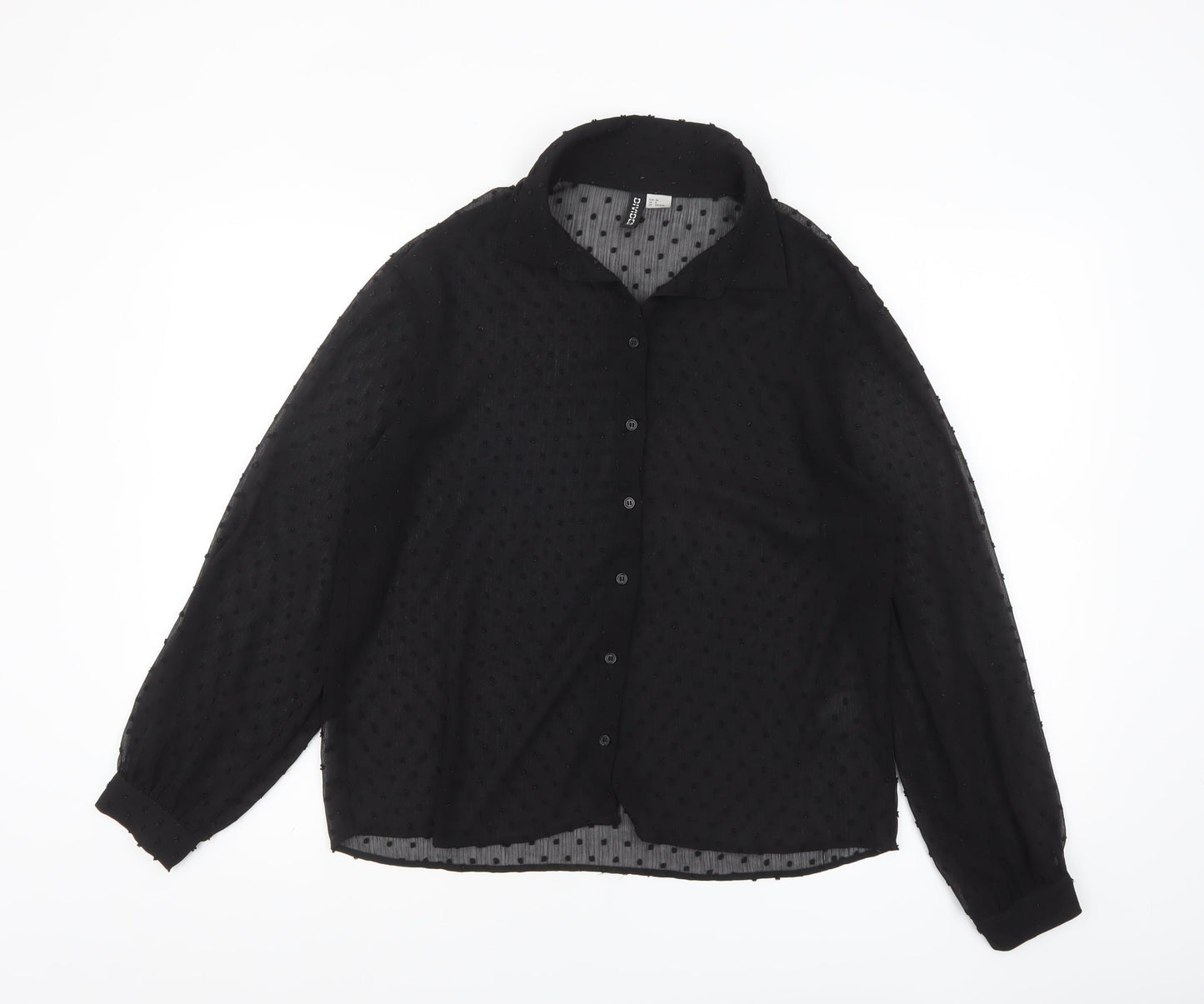 H&M Divided Women’s Black Sheer Polka Dot Collared Blouse Size 8