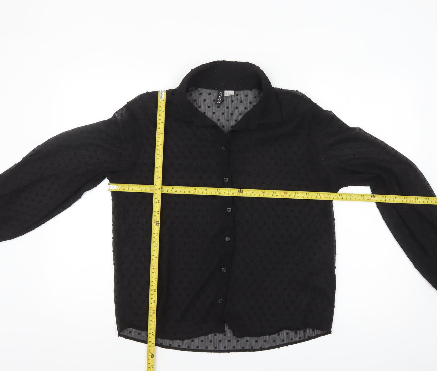 H&M Divided Women’s Black Sheer Polka Dot Collared Blouse Size 8