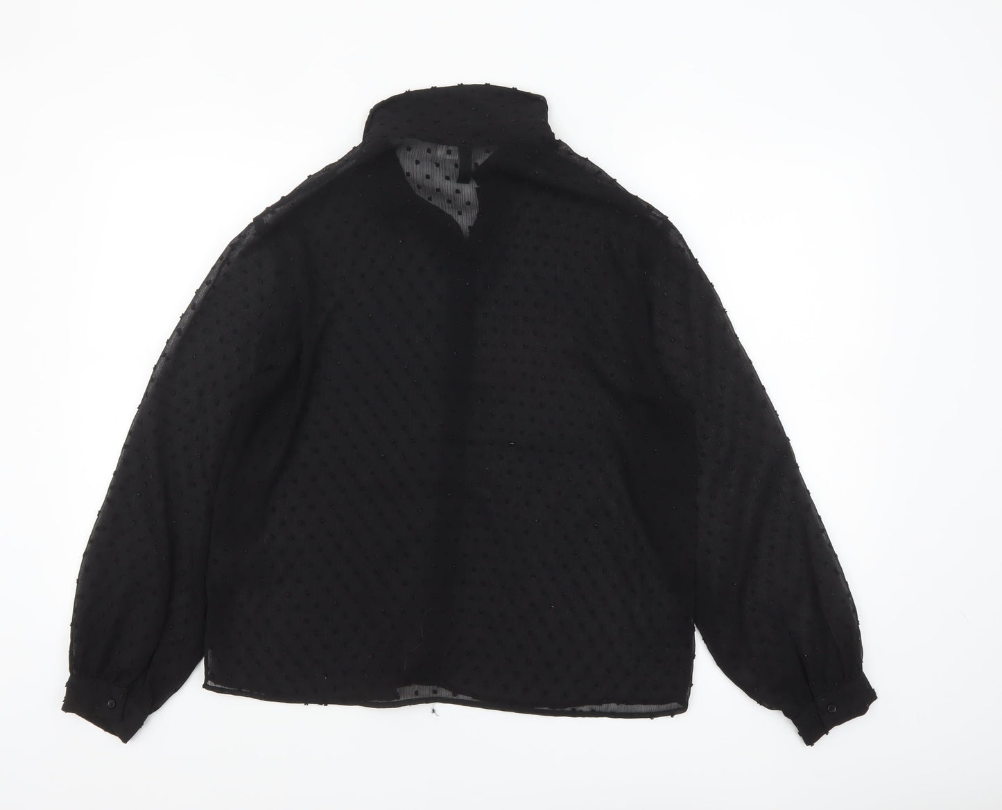 H&M Divided Women’s Black Sheer Polka Dot Collared Blouse Size 8