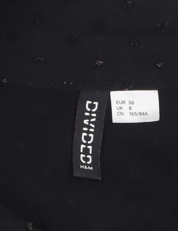 H&M Divided Women’s Black Sheer Polka Dot Collared Blouse Size 8