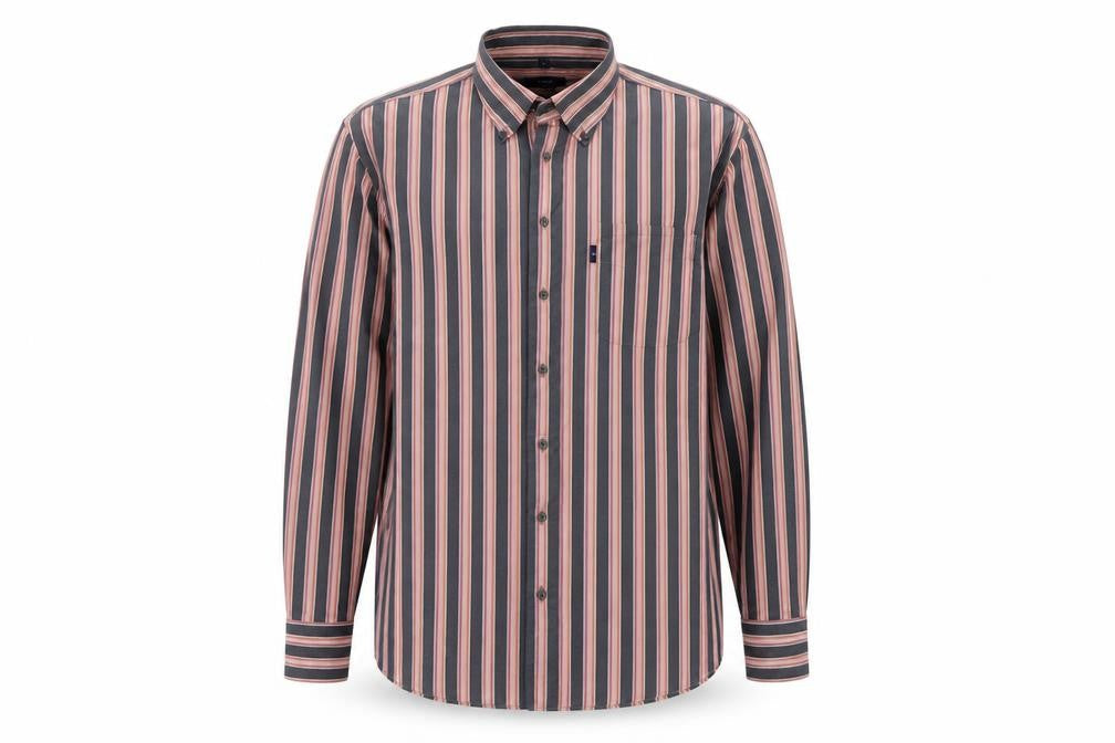 André Men's Blue Striped Long Sleeve Cotton Button-Up Shirt L
